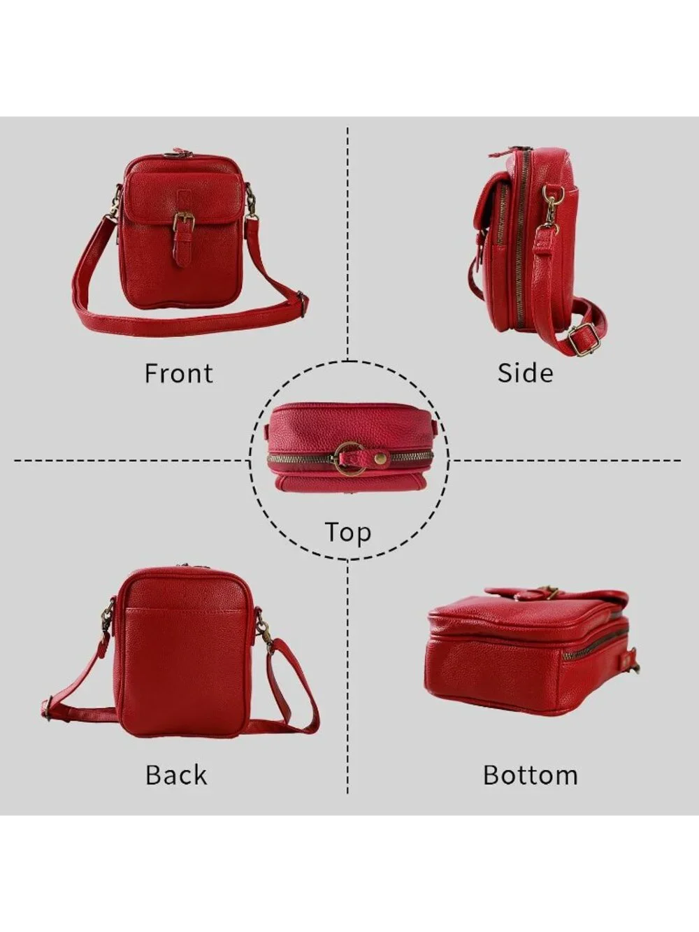 Women's Red Faux Leather Anti-Theft Large Capacity Card Slots Crossbody Bags